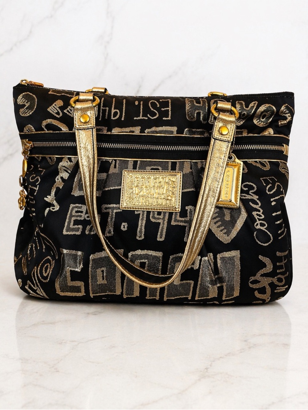Coach Rare 2010 Gold Graffiti Tote Shoulder Bag style 15301 | With Hang Tags - Picture 2 of 16
